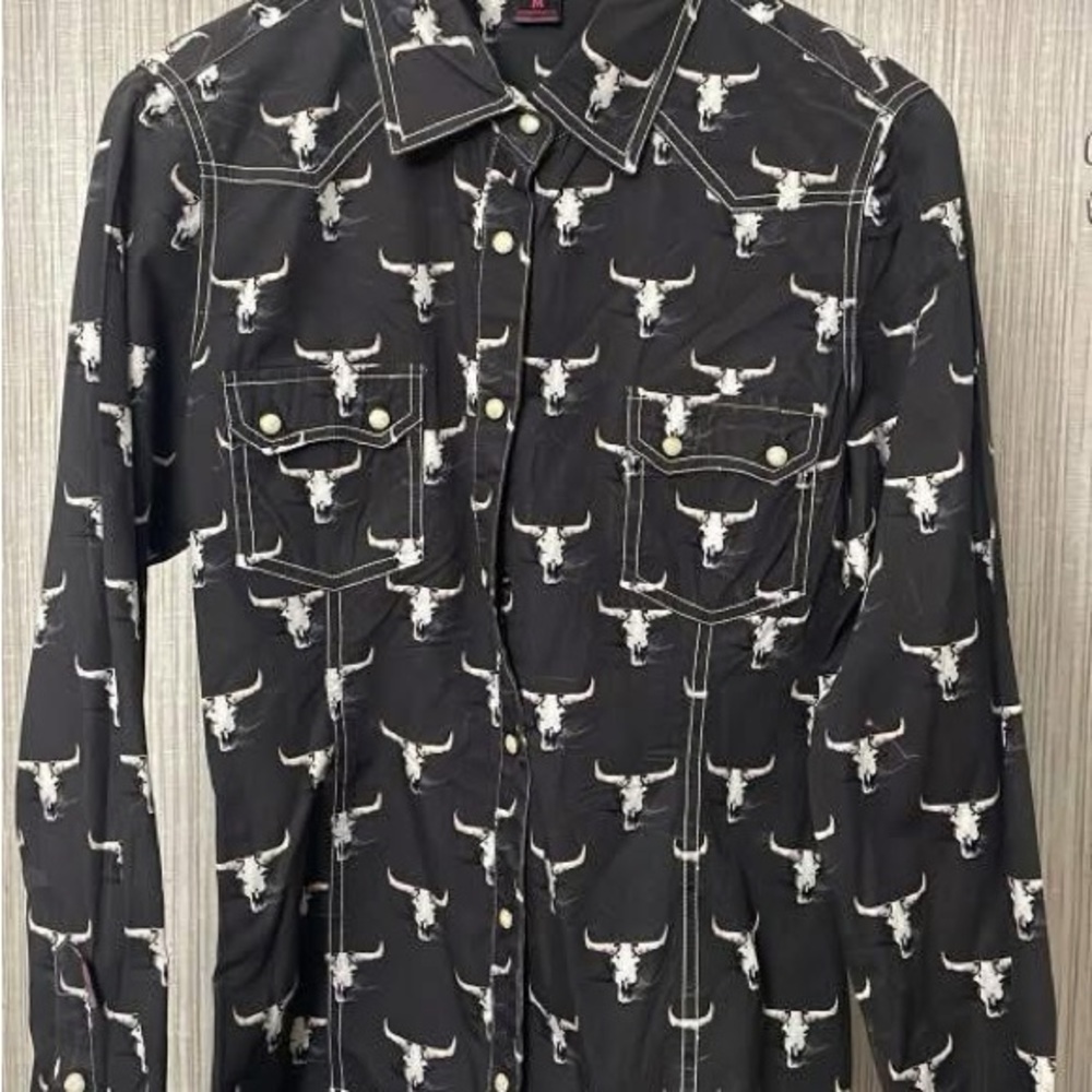 Black Western Bull Print Men's Shirt